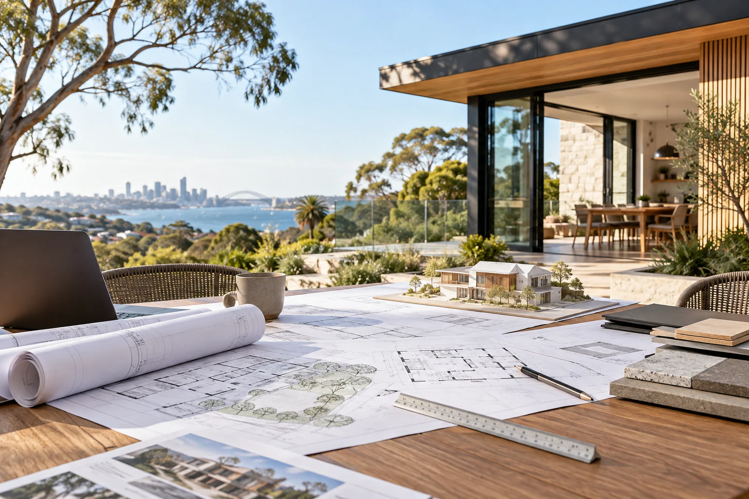Building plans and a scale house model prepared for planning review