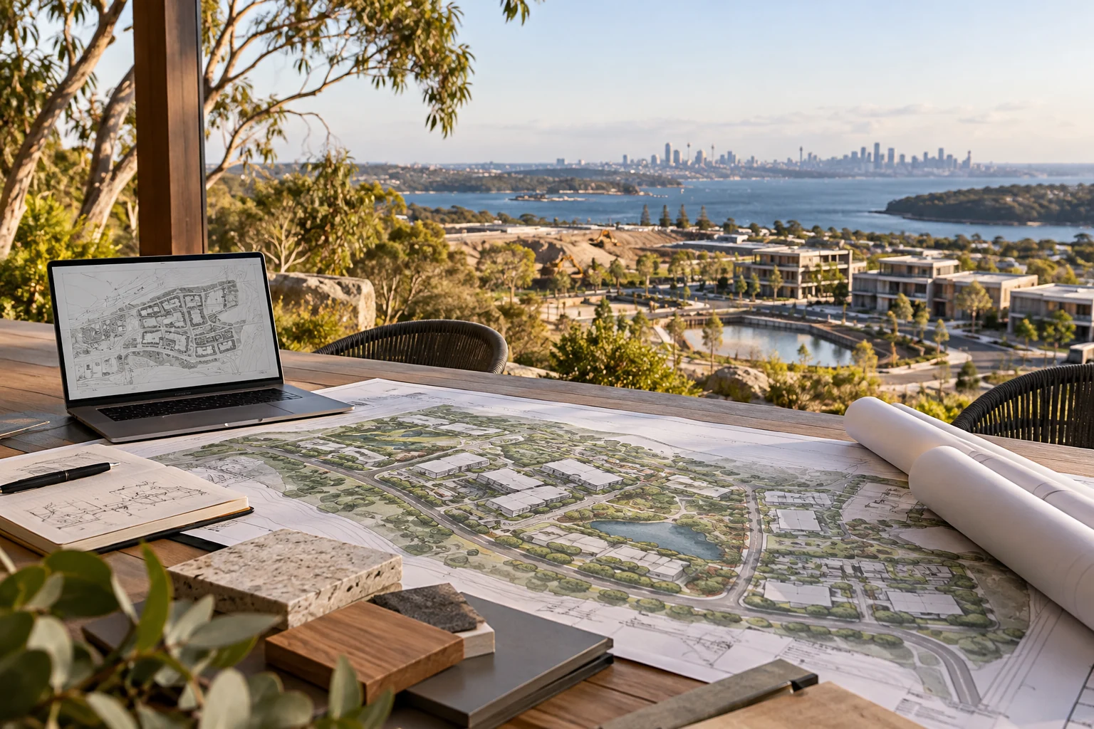 Master plan and digital layout integrating buildings, landscaping and circulation