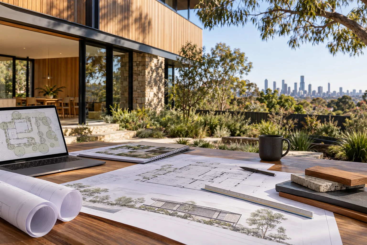 Building application drawings and digital site plan for a contemporary home